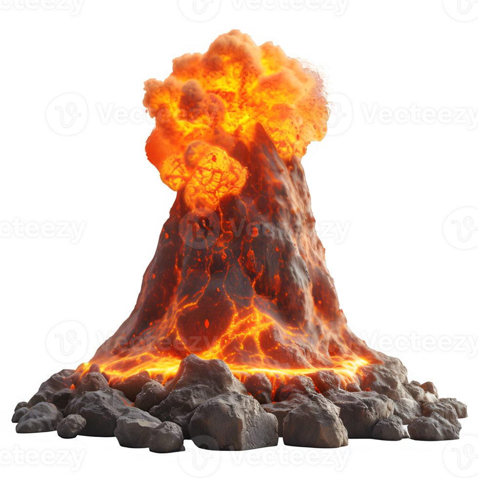 AI generated volcano erupting isolated on transparent background ,volcanic disaster png ,generative ai