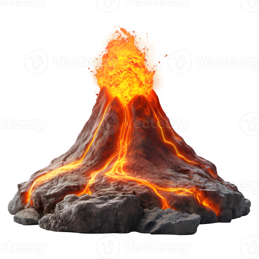 AI generated volcano erupting isolated on transparent background ,volcanic disaster png ,generative ai