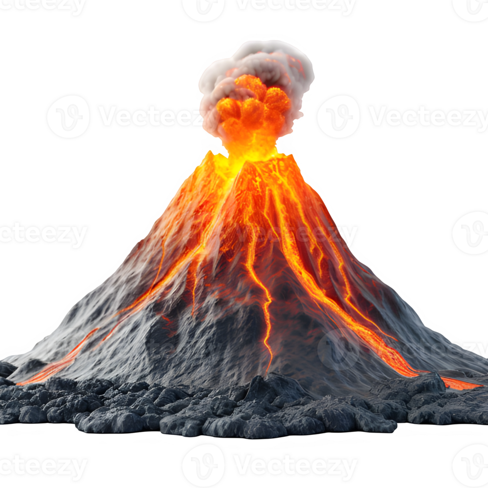 AI generated volcano erupting isolated on transparent background ,volcanic disaster png ,generative ai