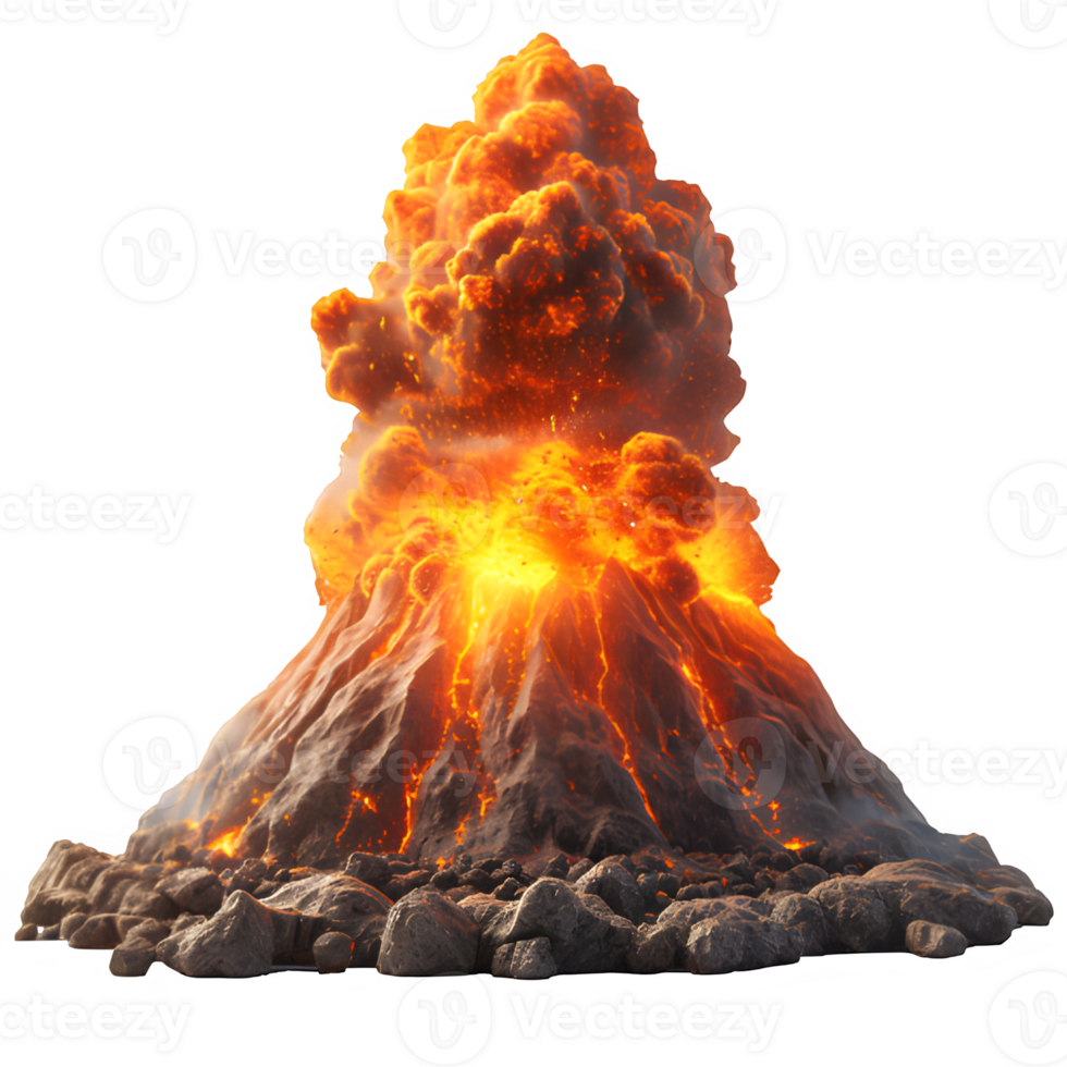 AI generated volcano erupting isolated on transparent background ,volcanic disaster png ,generative ai