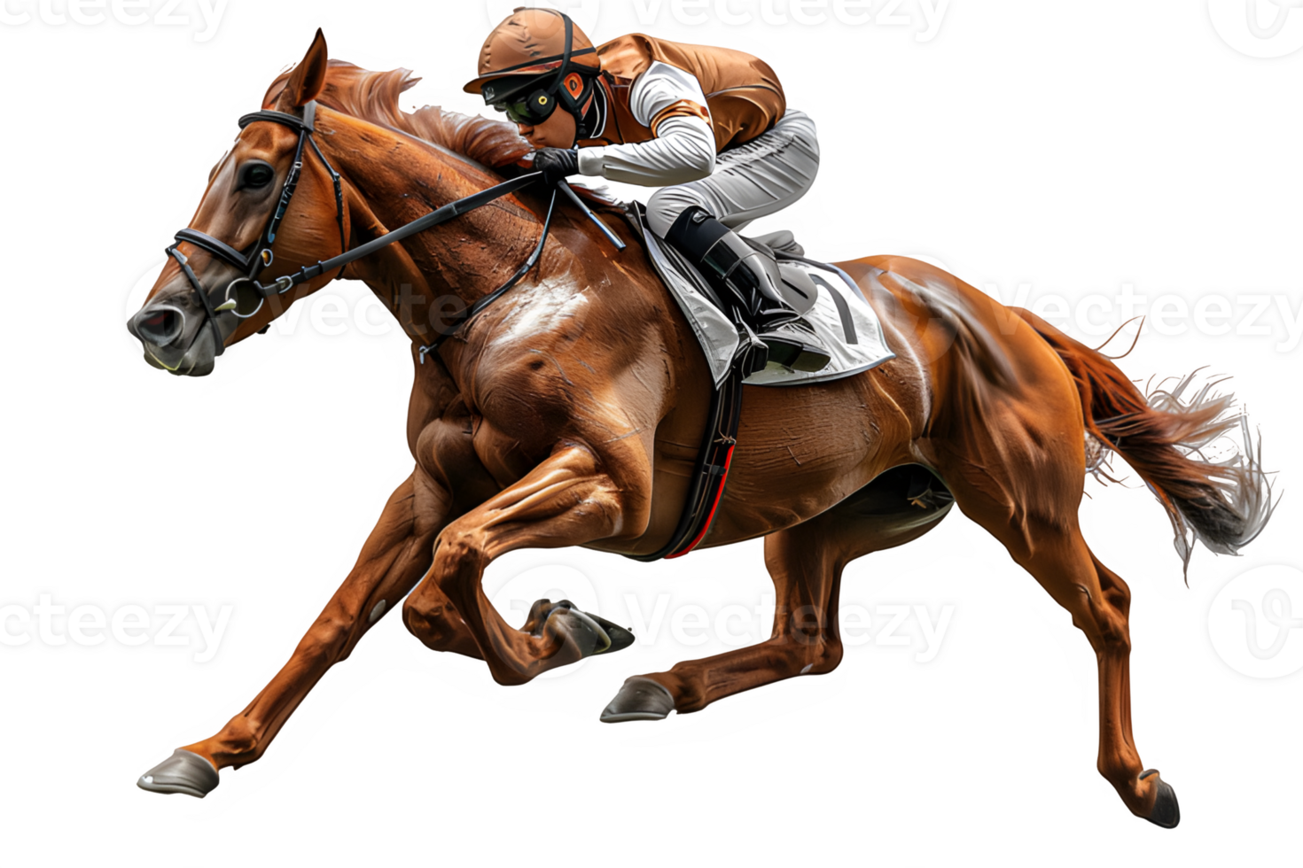 AI generated horse racer isolated on transparent background ,horse racing png ,generative ai