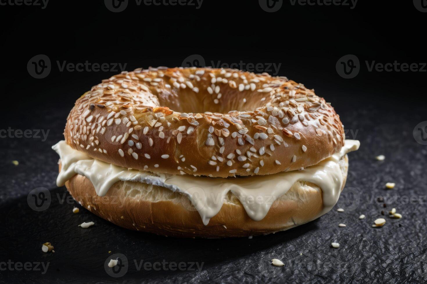 AI generated Bagel Sandwich on Black Background photo