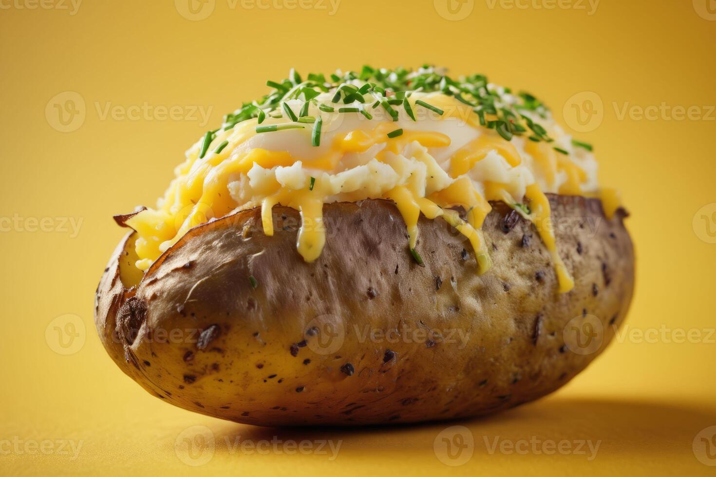 AI generated Baked Potato on Yellow Background photo