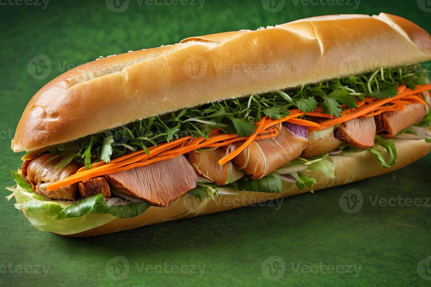 ai generado Fresco banh mi en verde antecedentes foto