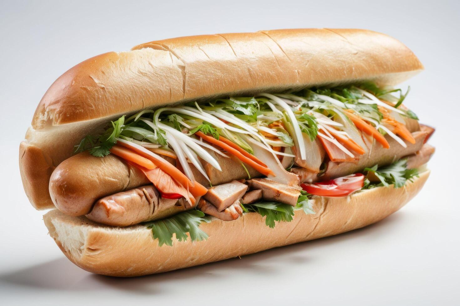 ai generado banh mi en blanco antecedentes foto