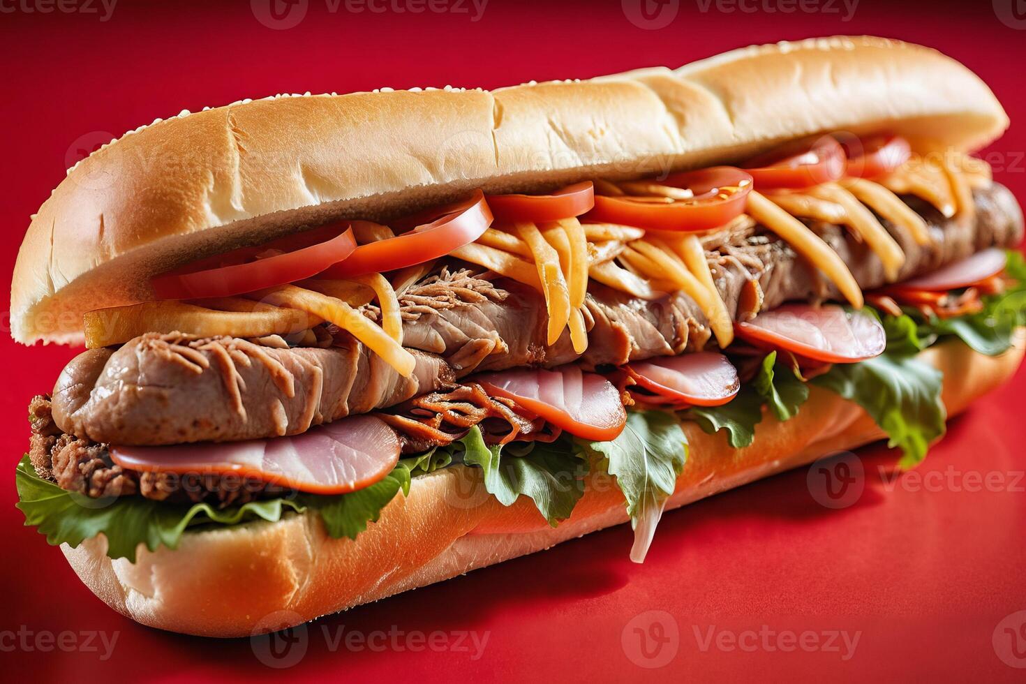 AI generated Banh Mi on Red Background photo