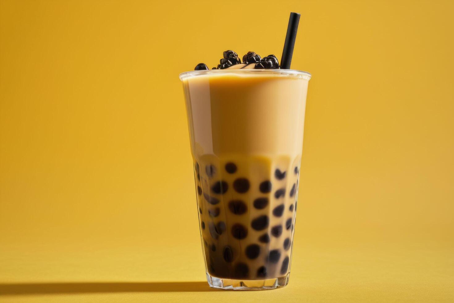 AI generated Bubble Tea on Yellow Background photo