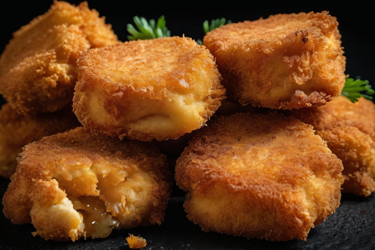 AI generated Fried Cheese Nuggets on Dark Background photo