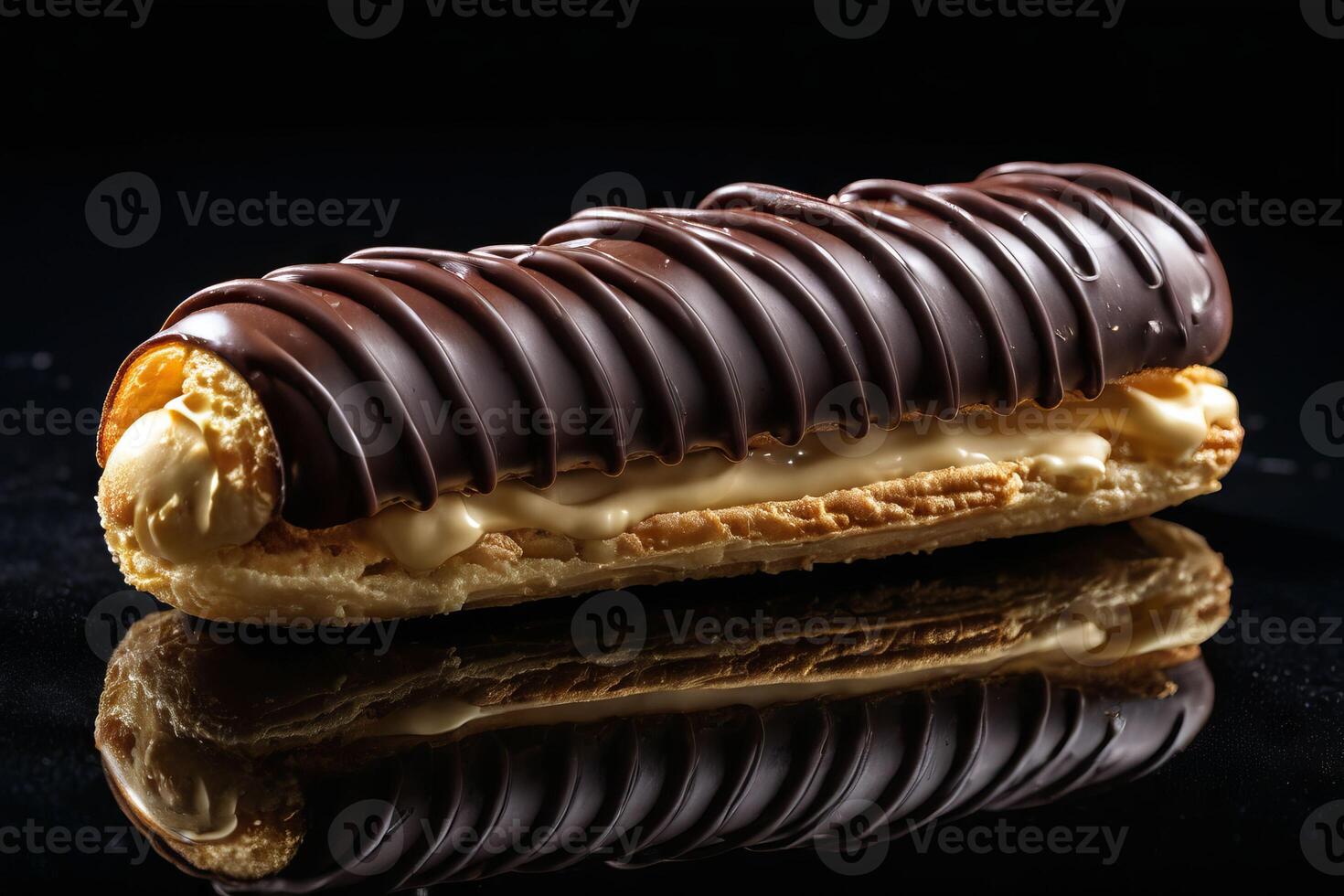 ai generado lujo chocolate lleno eclair foto