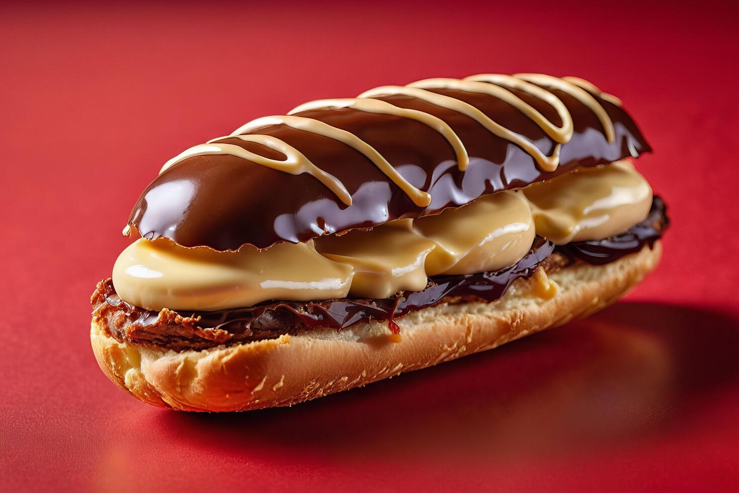 AI generated Chocolate Eclair with Caramel Drizzle photo