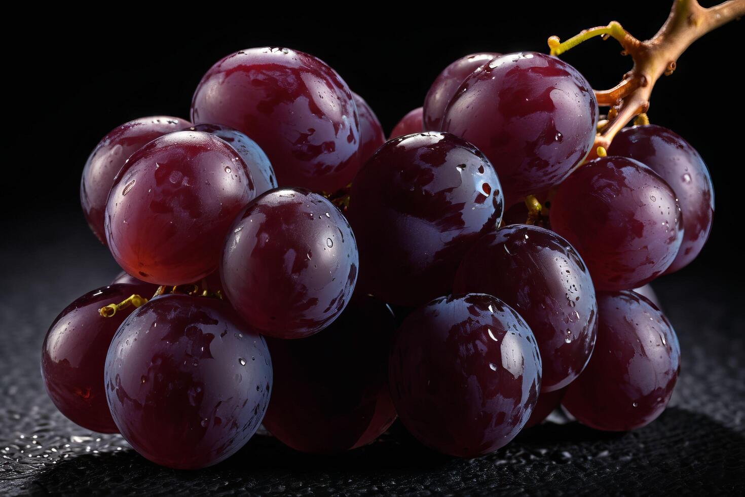 AI generated Fresh Wet Red Grapes Cluster photo