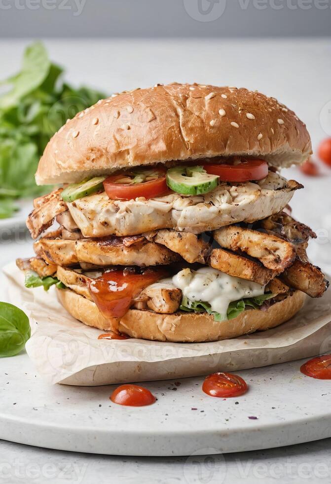 AI generated Grilled Chicken Layered Burger photo