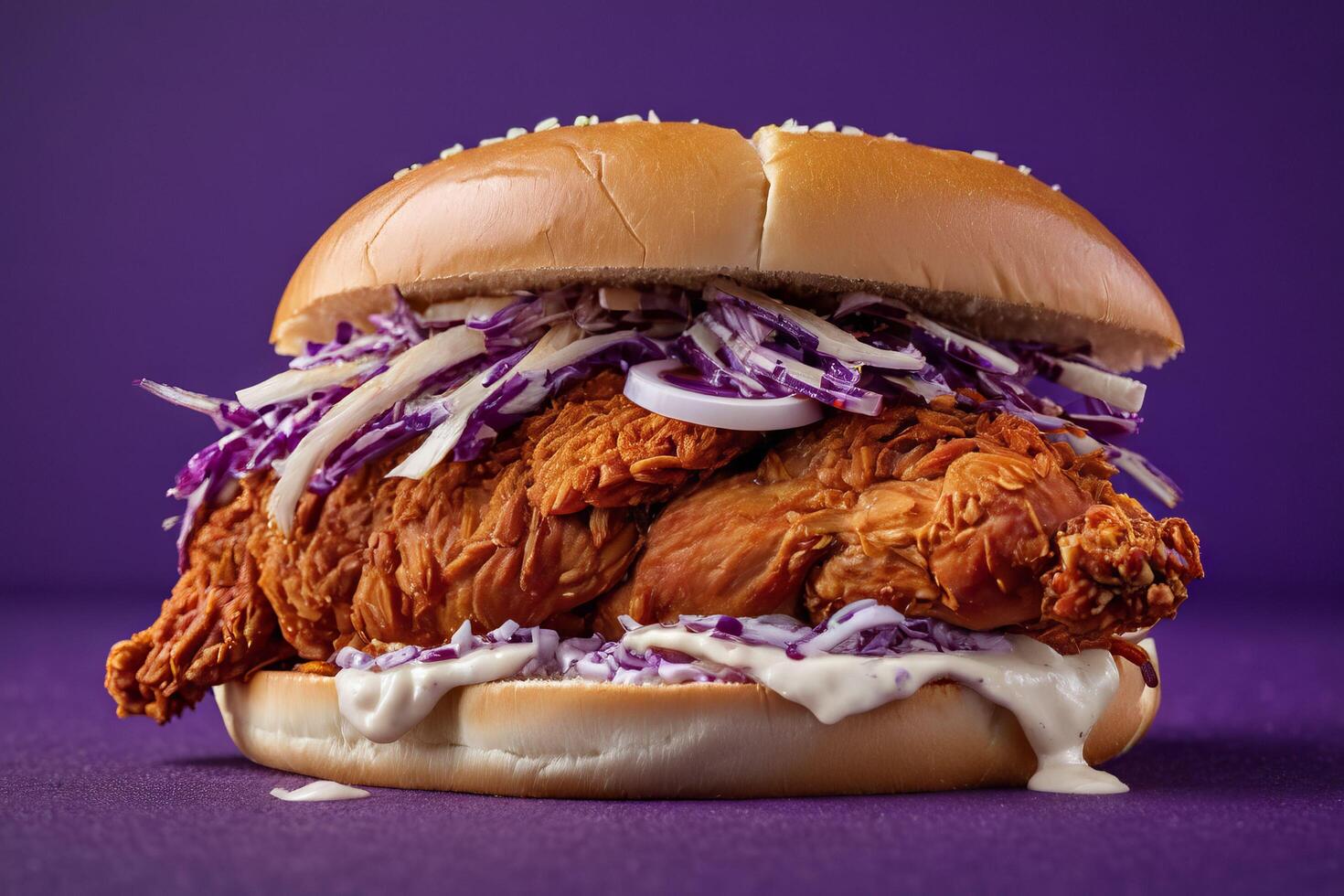 AI generated Crispy Chicken with Purple Slaw Sandwich photo