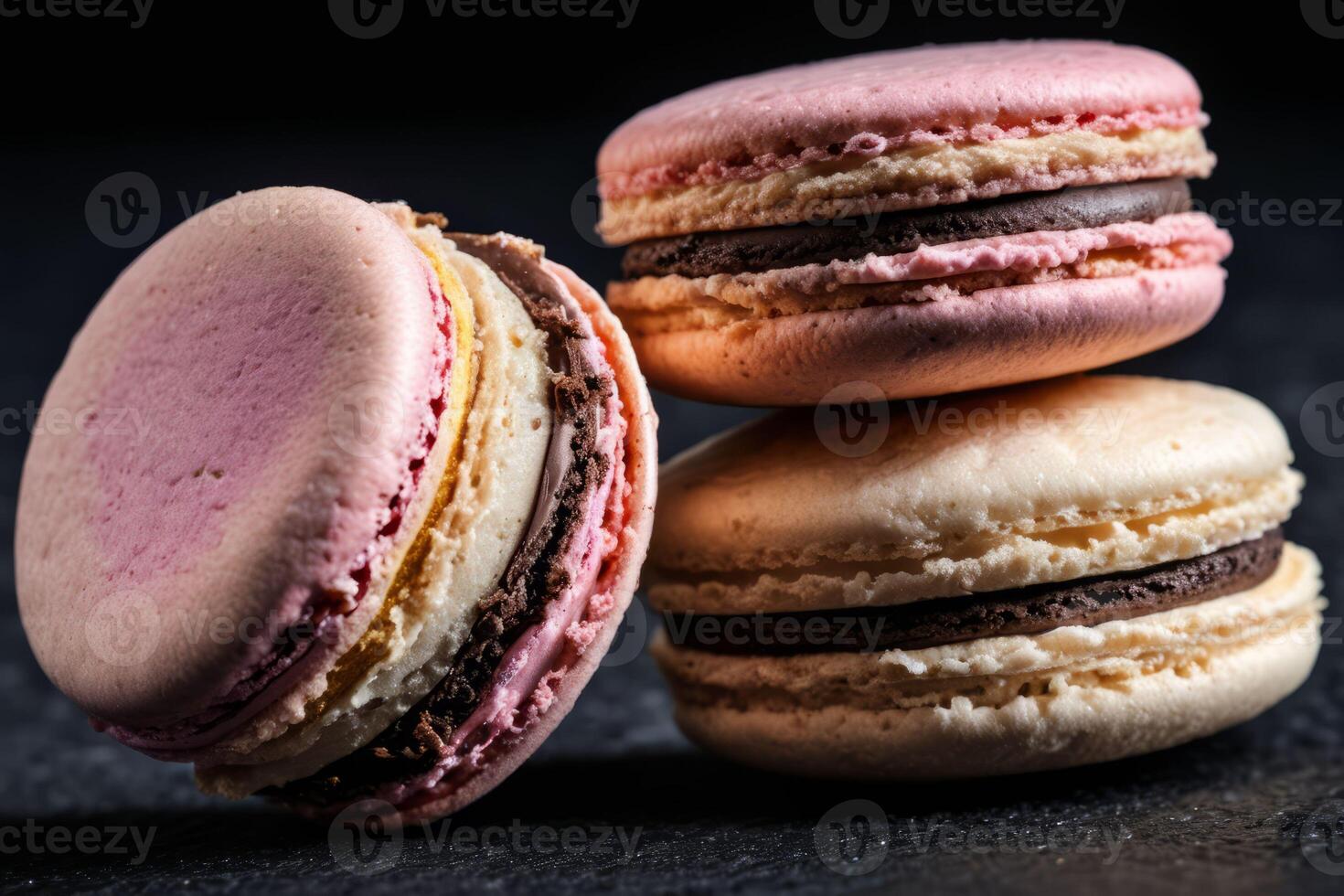 AI generated Assorted French Macarons Stacked photo