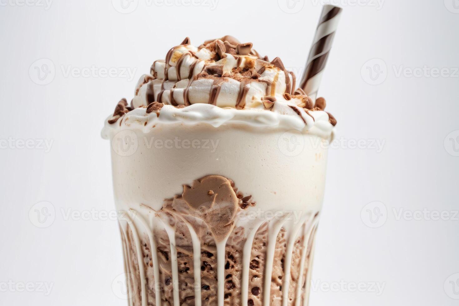 ai generado caramelo remolino frappuccino con azotado crema foto