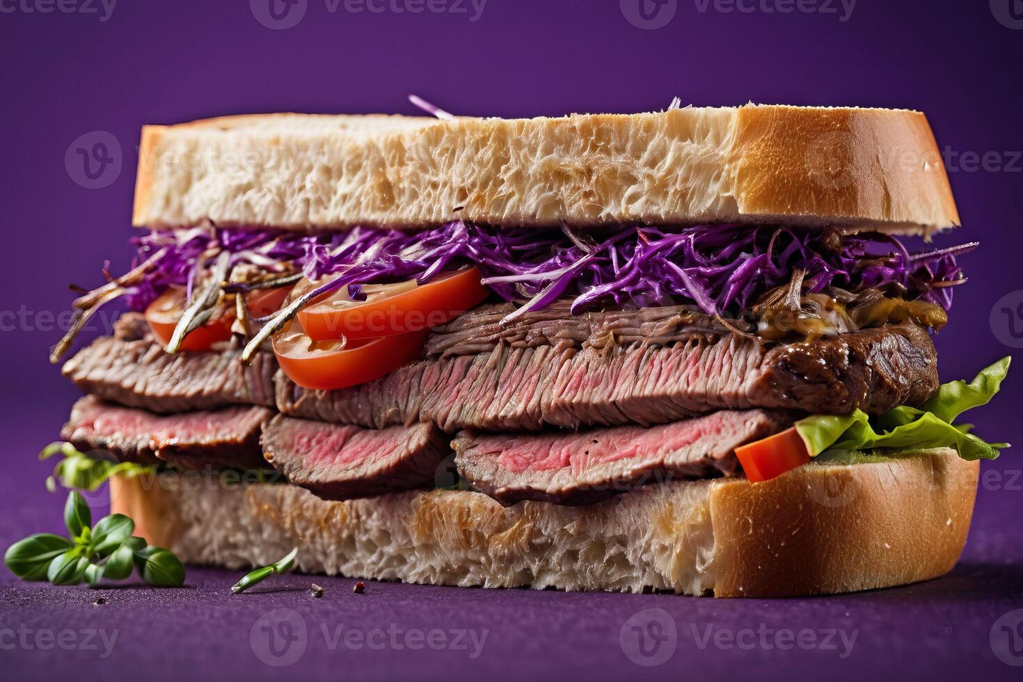 AI generated Roast Beef Sandwich with Tomato and Greens photo