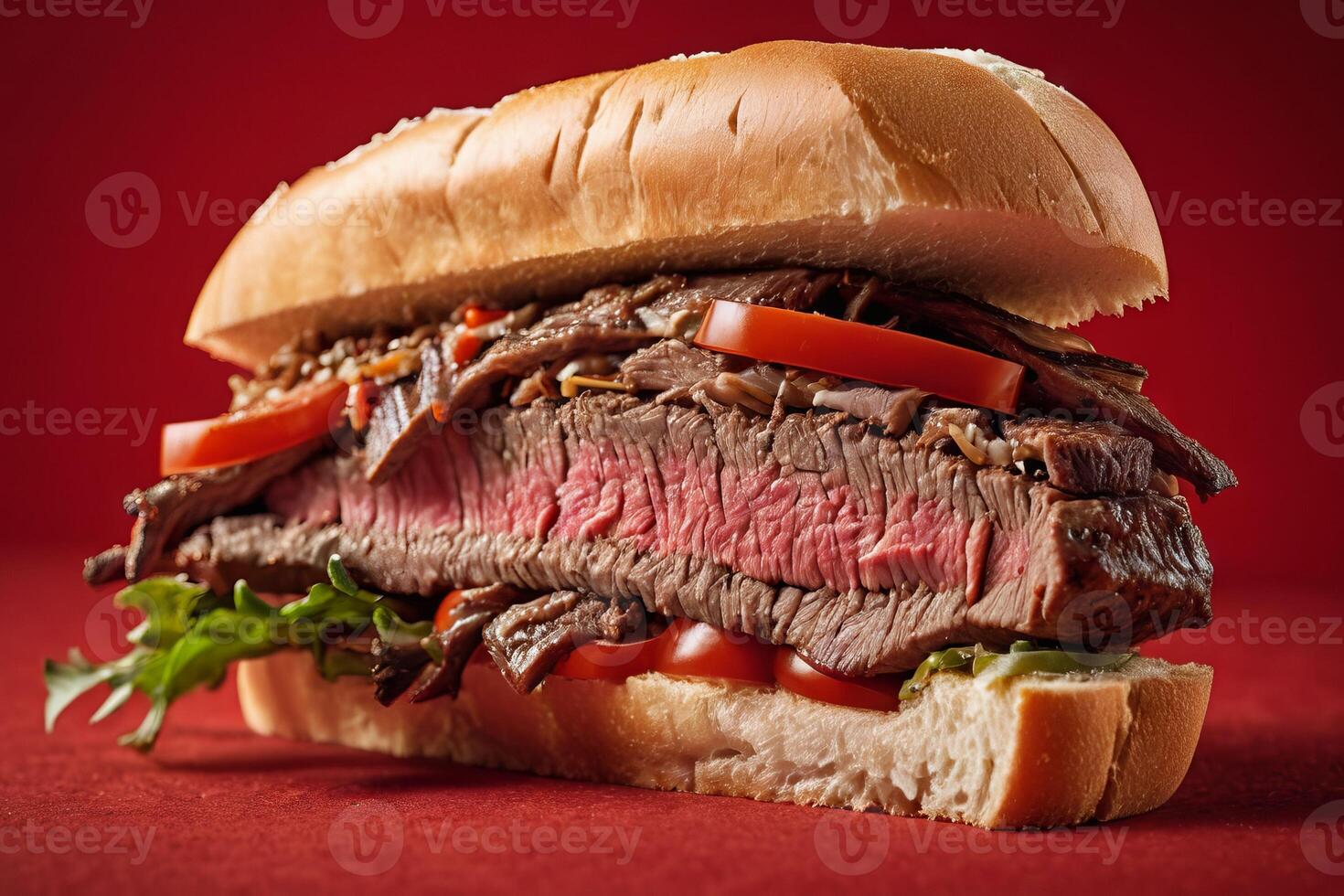 AI generated Steak Sandwich with Fresh Lettuce and Tomato photo