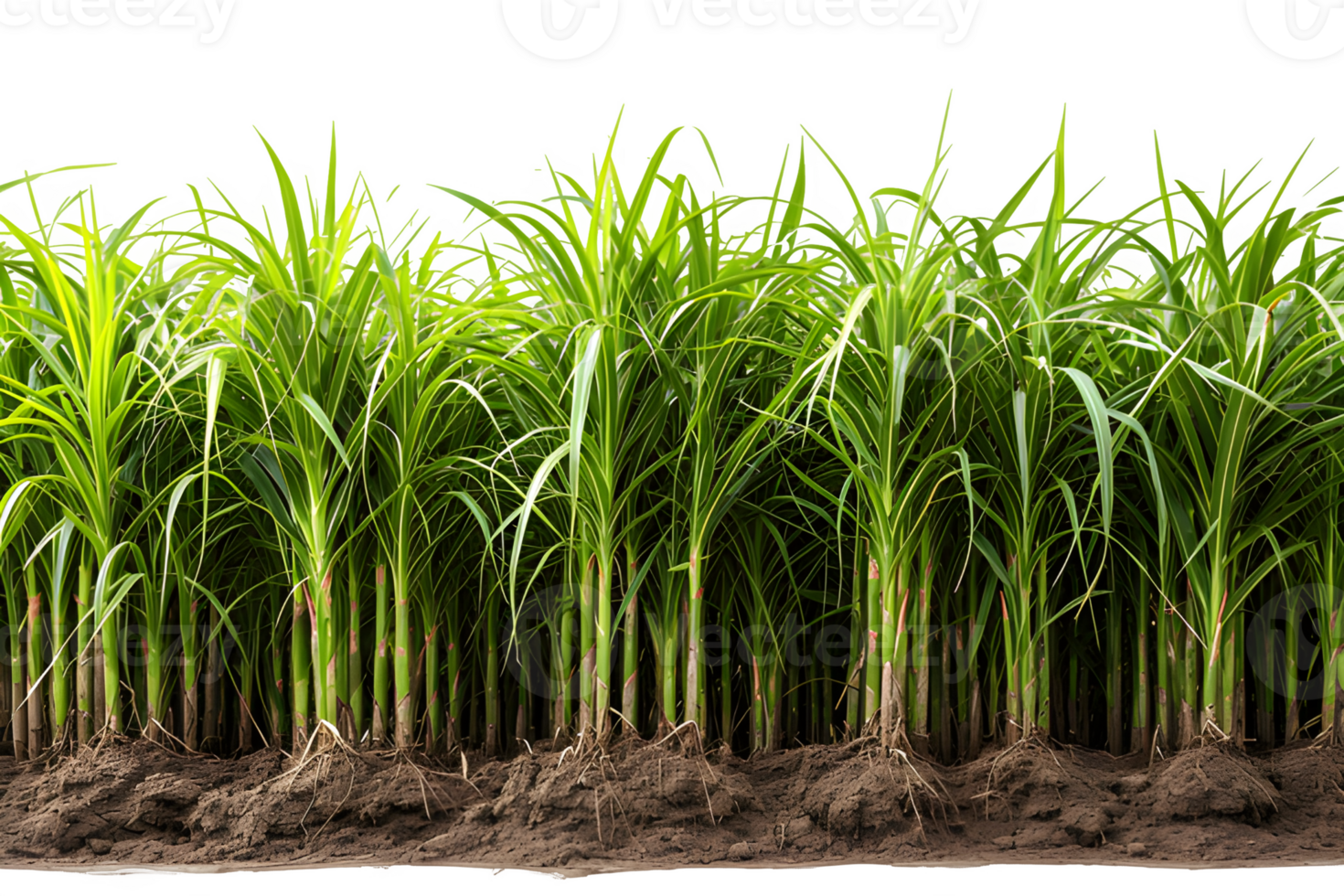 AI generated sugar cane plantation isolated on transparent background ,generative ai png