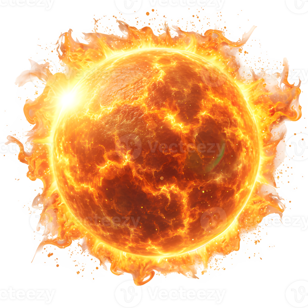 AI generated round sun isolated on transparent background ,generative ai png