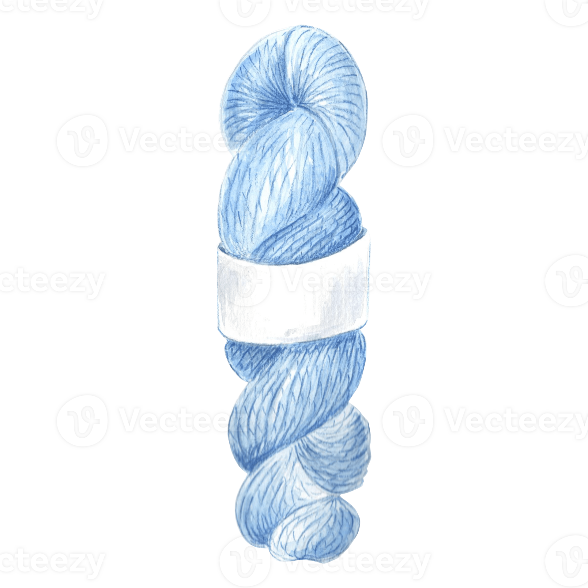 Watercolor skein of blue threads, wool knitting yarn. Template