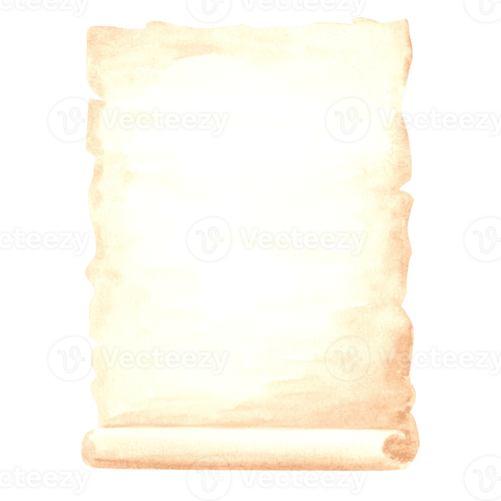 Papyrus, parchment sheet of paper in watercolor. Template retro illustration old writing stationery. Isolated hand drawn illustration for cards, packaging and covers, textile and sticker, embroidery. png