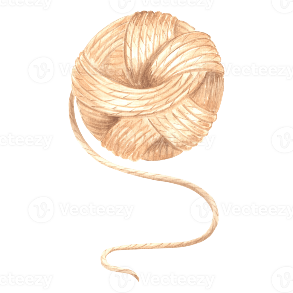 aguarela enredar do bege tópicos, lã tricô fio. modelo ilustração tricô crochê gancho e agulhas. isolado mão desenhado ilustração para cartões, tecelão blog, bordado loja, bordado. png