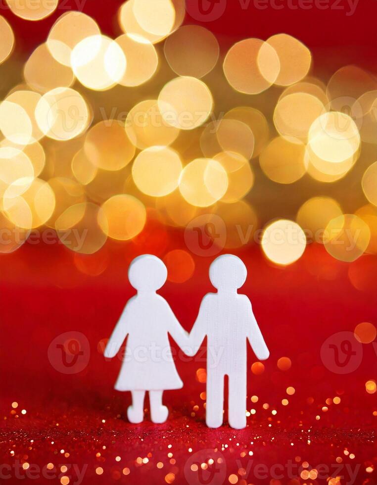 AI generated Love concept, loving couple silhouette holding hands, Sain Valentine card photo