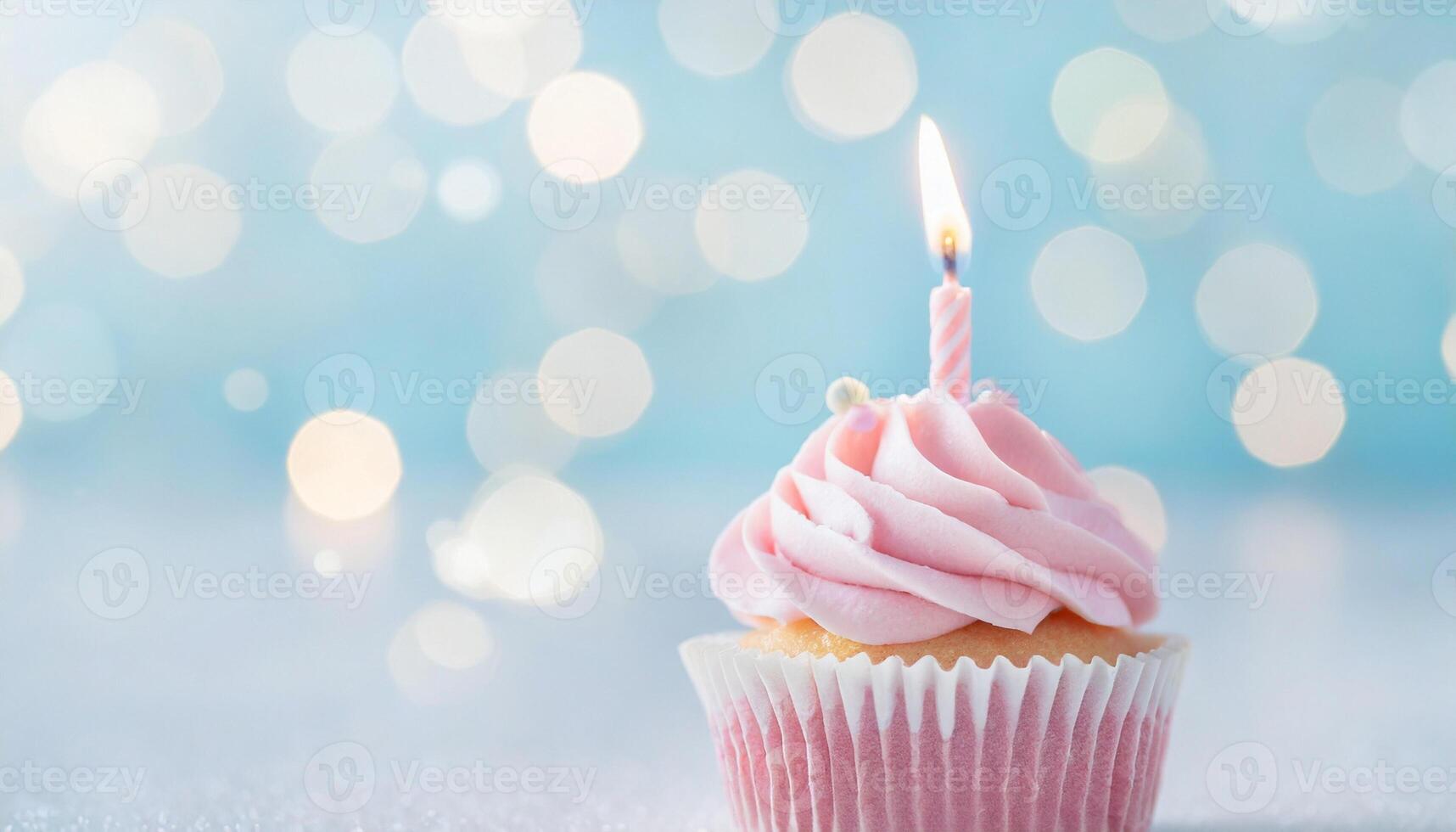 AI generated Sweet dessert cupcake decorated, birthday concept card photo