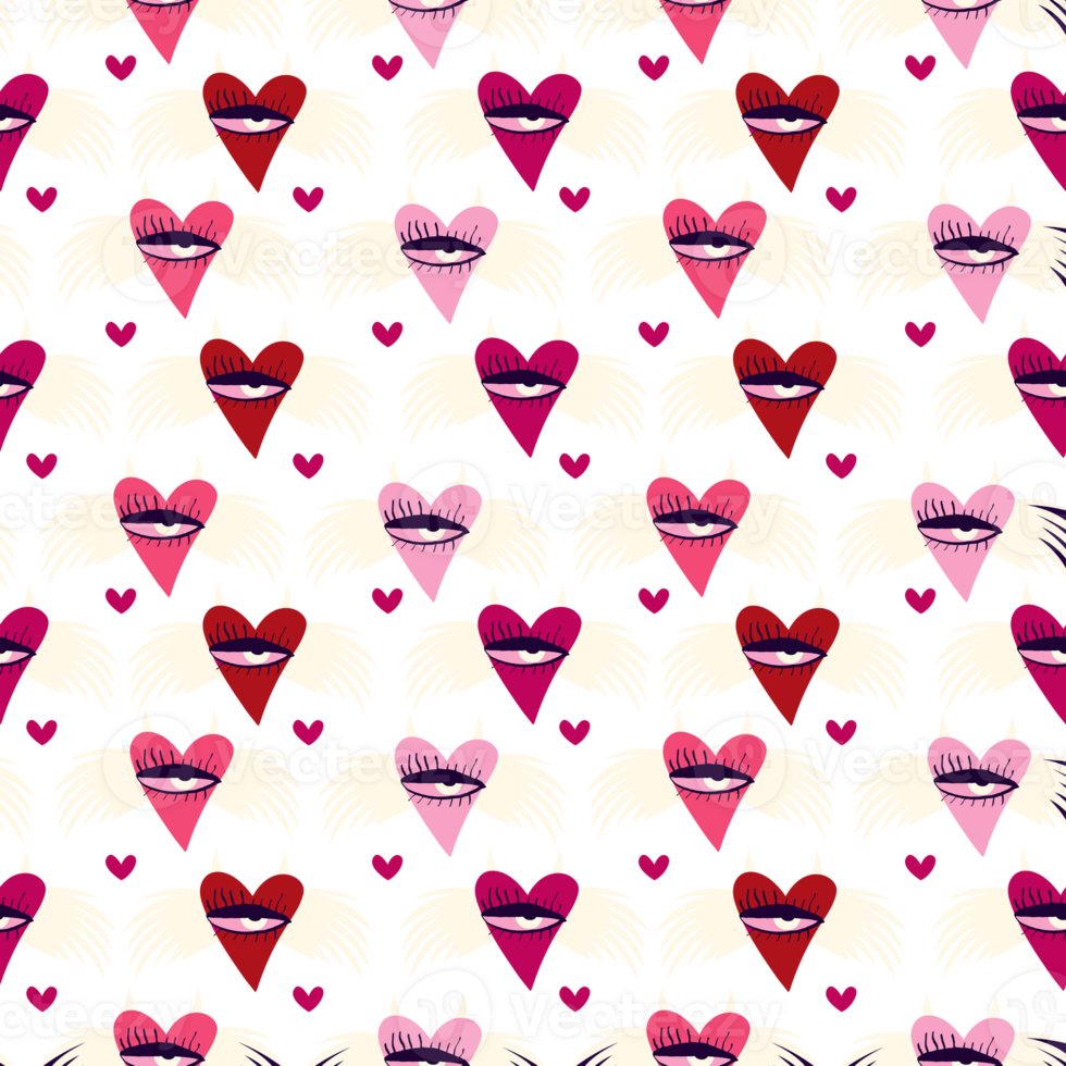 Purple Valentine's Day pattern with strange hearts. A pattern of devilish love hearts. png