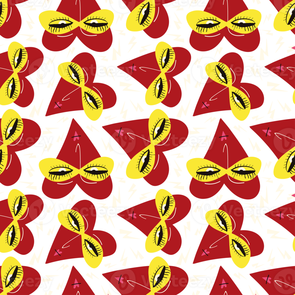 Bright Valentines Day seamless pattern with cool freaky hearts. png