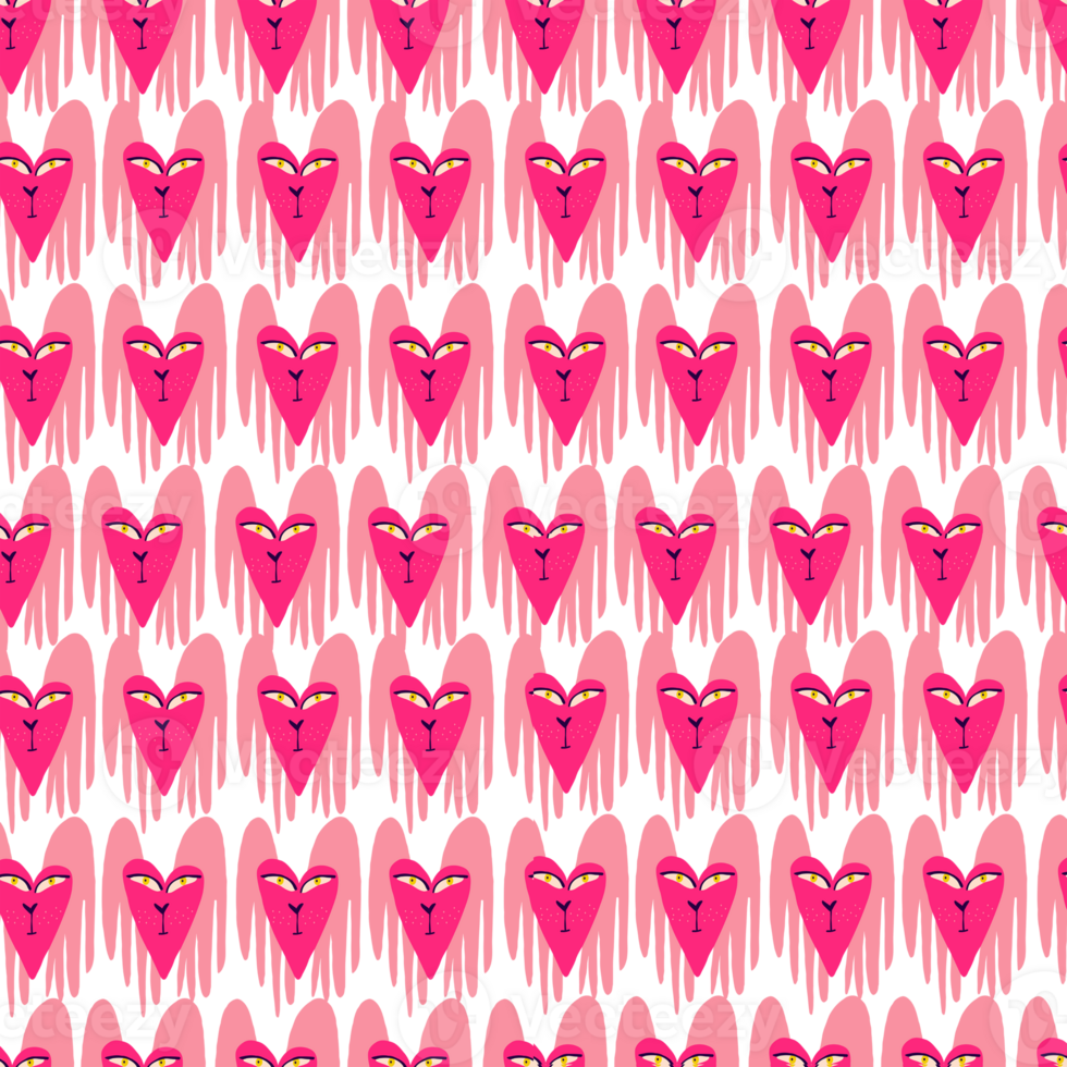 Cool strange hearts pattern. Bright Valentine's Day pattern with angels hearts png