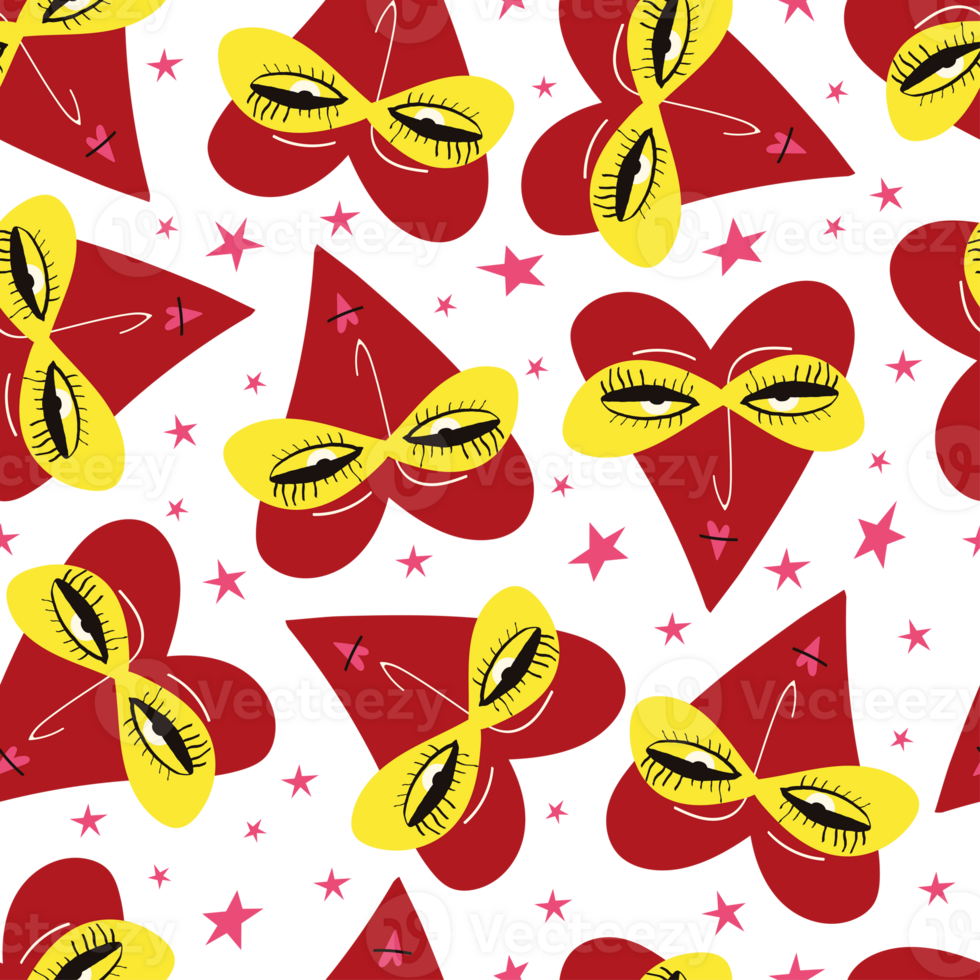Bright Valentines Day seamless pattern with cool freaky hearts. png