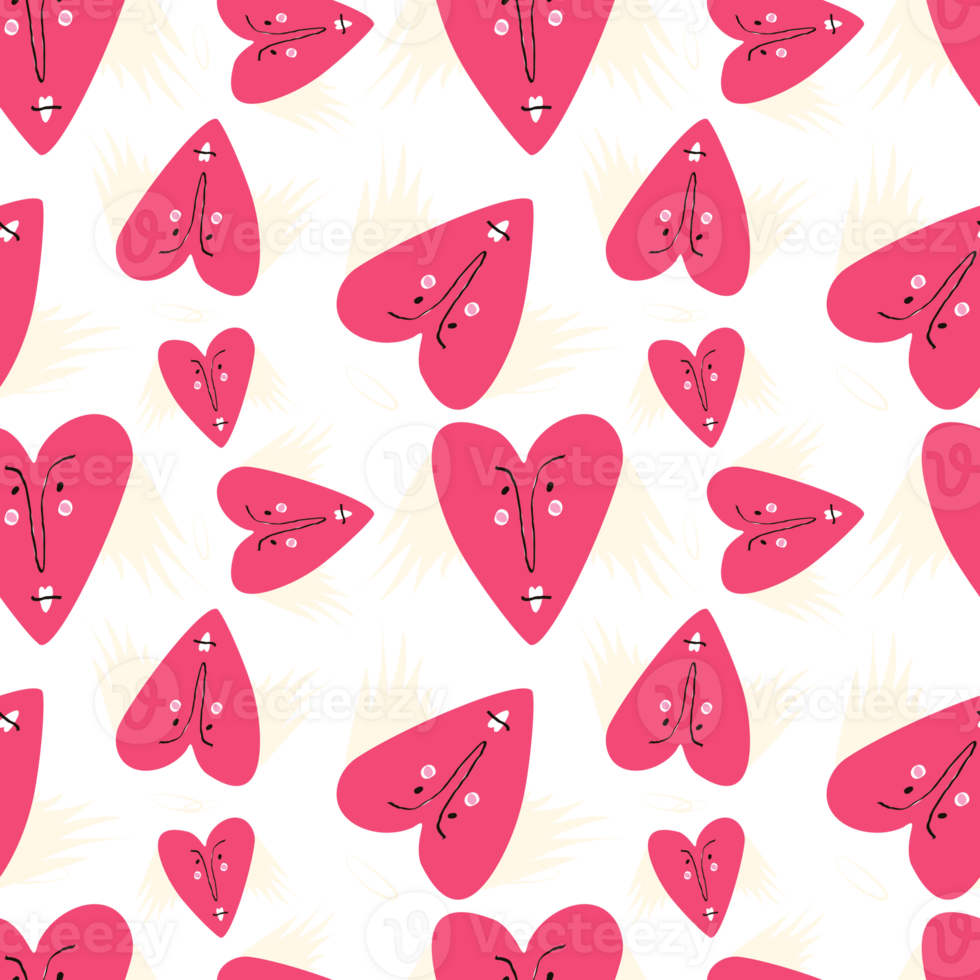 Bright Valentines Day seamless pattern with cool angels hearts. png