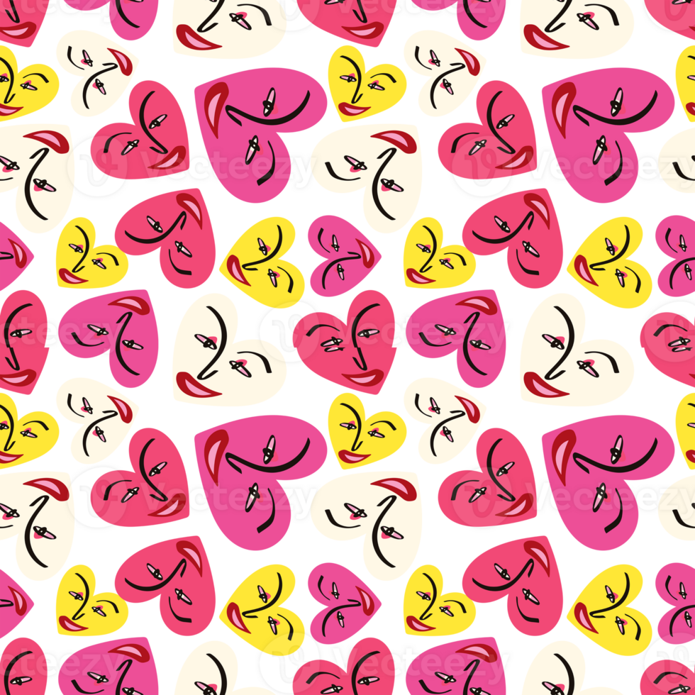 Pink Bright Valentines Day seamless pattern with cool funky hearts. png