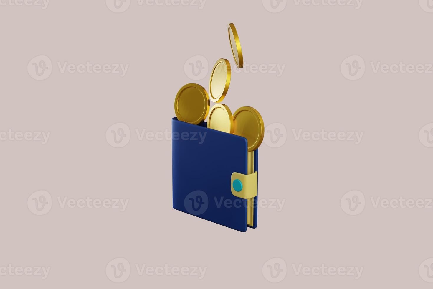 3D wallet concept. money bag, coins stack and banknotes. 3d render illustration photo