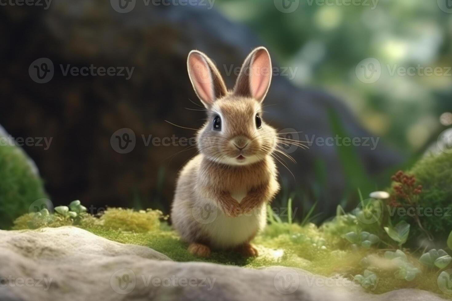 AI generated Cute rabbit animal realistically. white background photo