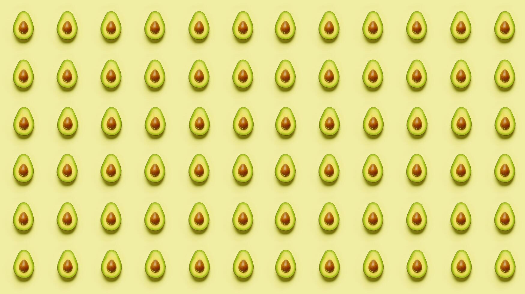 AI generated Seamless pattern of fresh ripe avocado halves on a yellow background. photo