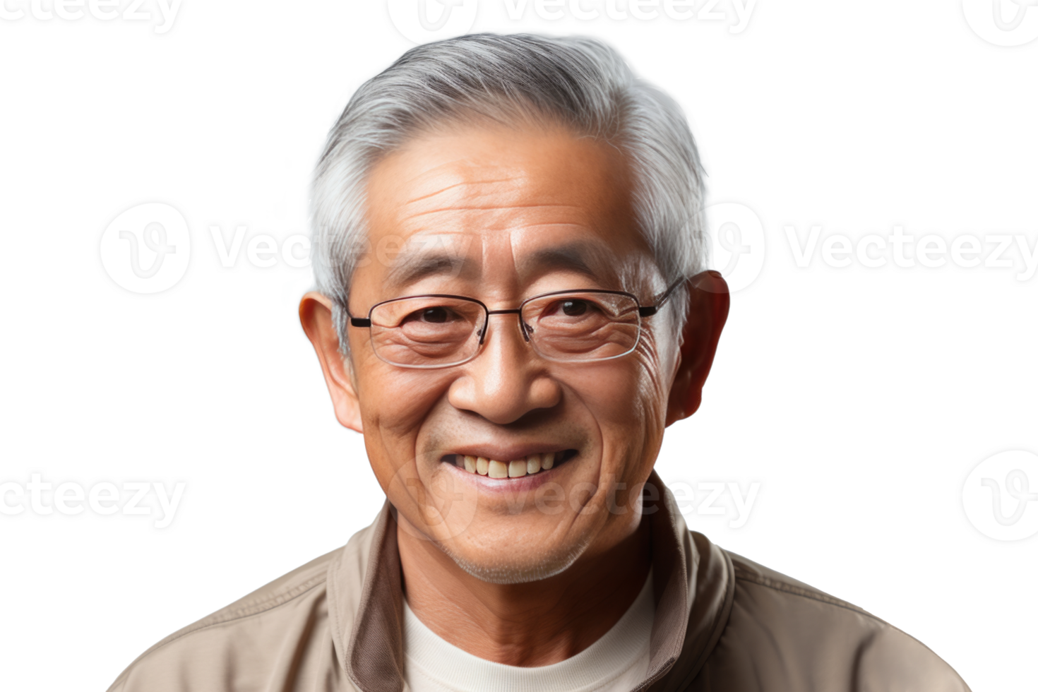 AI generated Portrait of senior Asian man isolated on transparent background png
