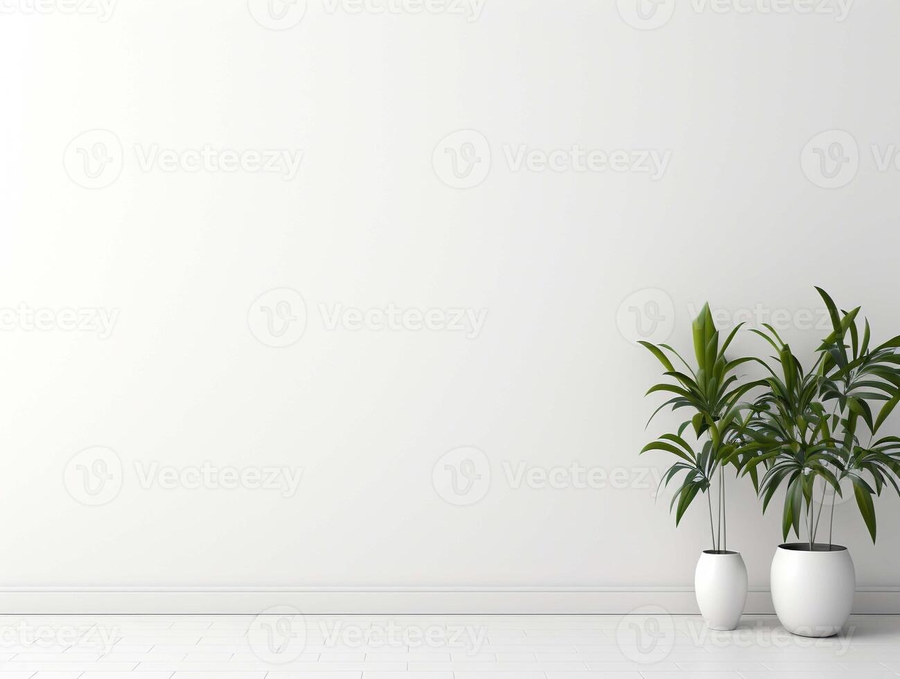 AI generated tree in living room minimal interior white wall with copy space. photo