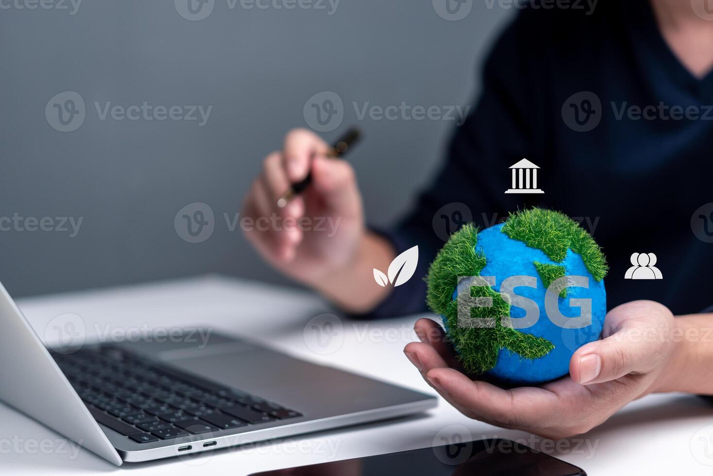 ESG environmental social governance, green earth day, investment globe sustainable cooperation nature eco renewable protection world business technology energy and manufacturing photo