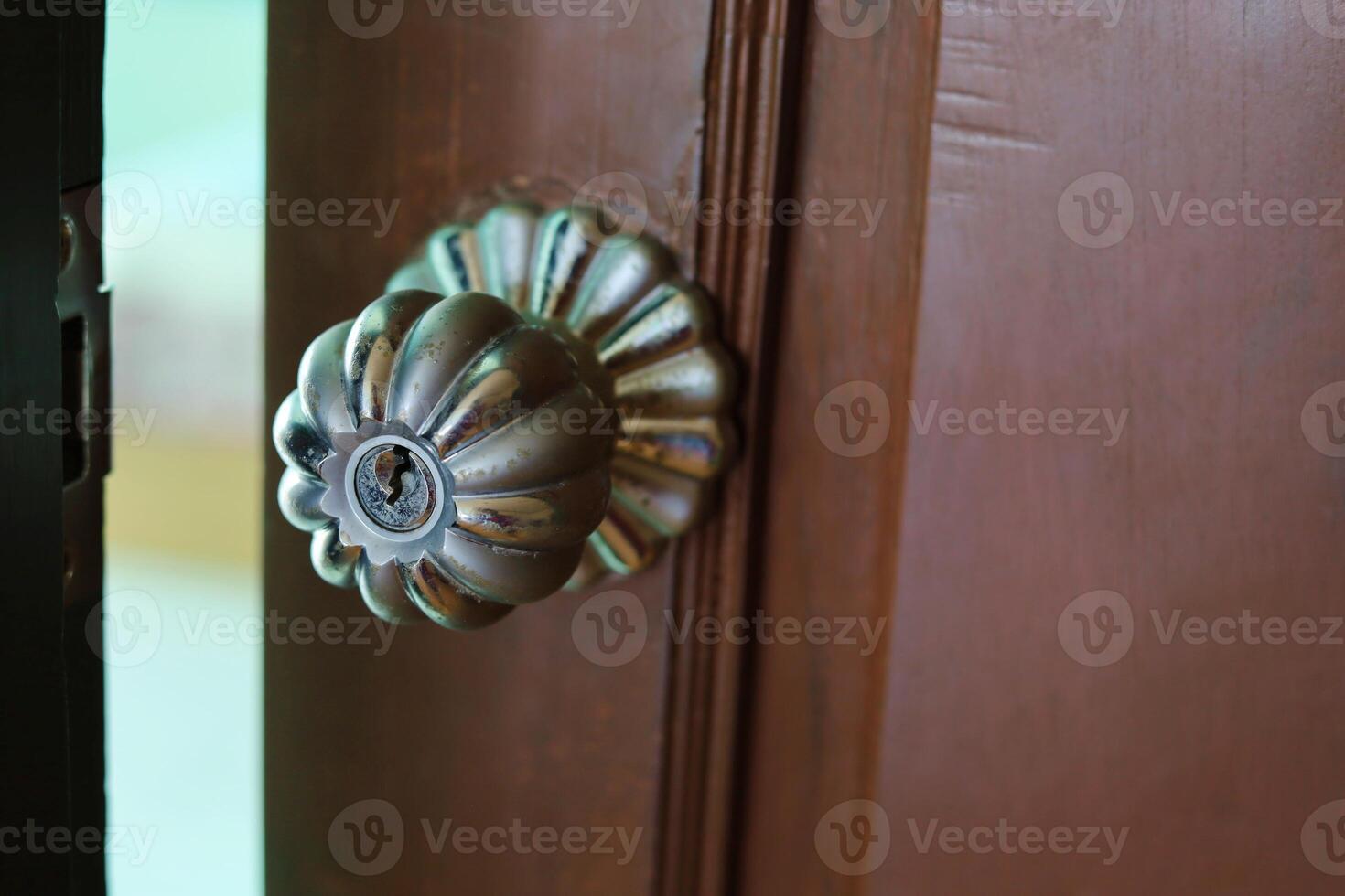 ligeramente abrió de madera puerta a el habitación foto