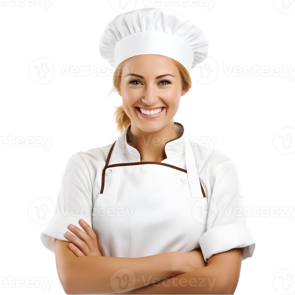 AI generated Cheerful mature cook woman posing and smiling at camera, chef in an apron png format on transparent background Fictional Person, Ai Generative