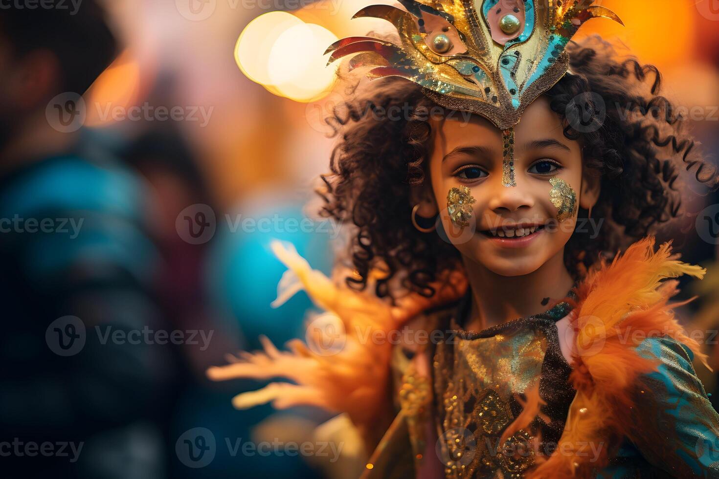 AI generated Beautiful closeup portrait of girl in traditional Samba Dance outfit and makeup for the brazilian carnival. Rio De Janeiro festival in Brazil. photo