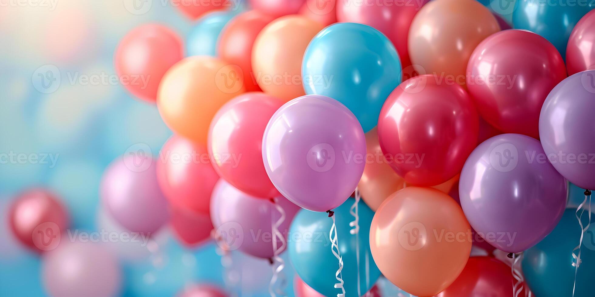 AI generated Celebration banner background with colorful balloons. Birthday, wedding, party or anniversary concept with copy space. photo