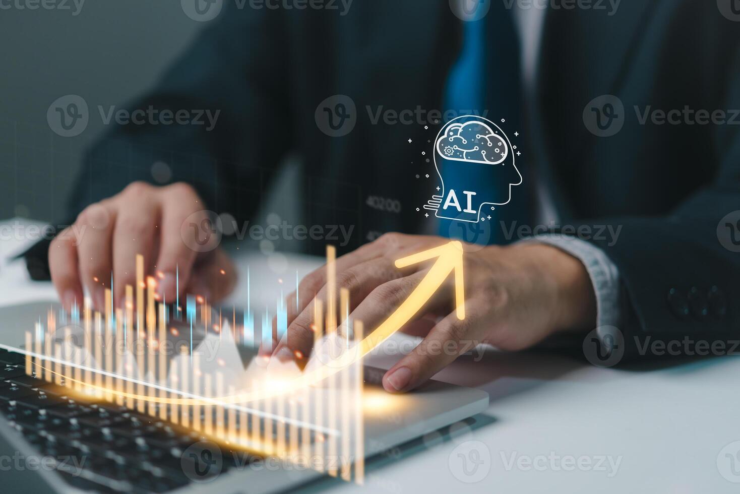 AI data analytics, and machine learning in financial and banking marketing through innovative big data solutions. Futuristic online platforms chatbot customer interactions and innovation. photo