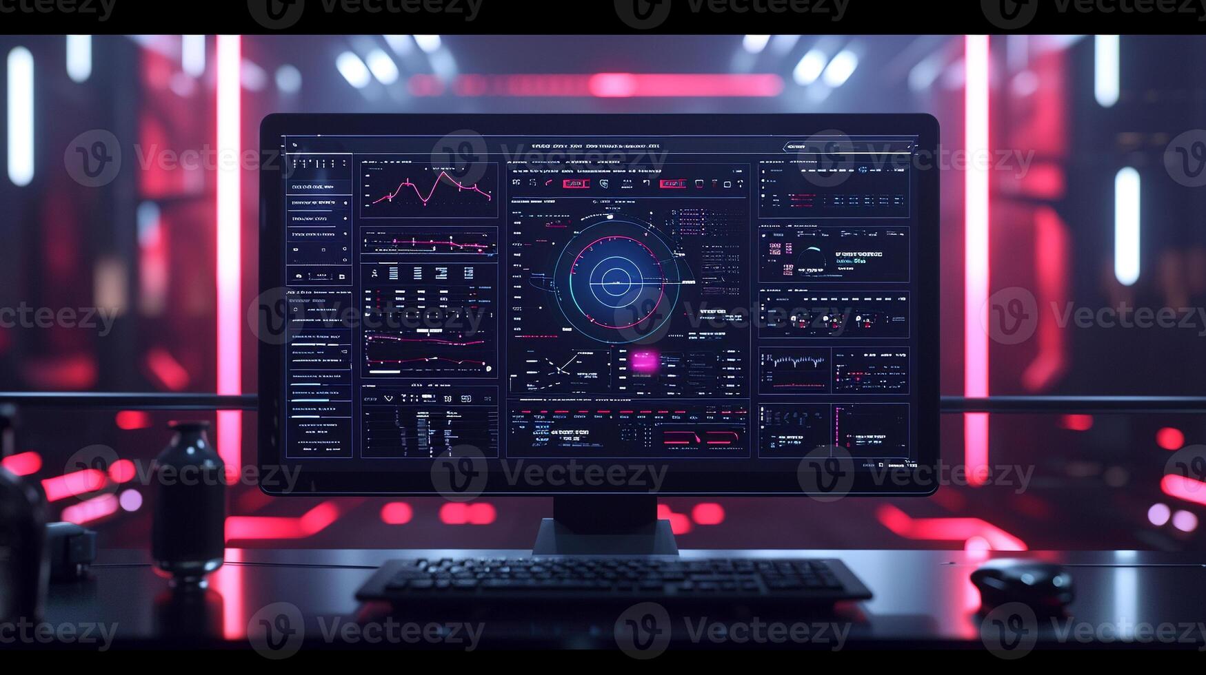 AI generated graph statistic interface and chart analysis website system network online display screen. photo