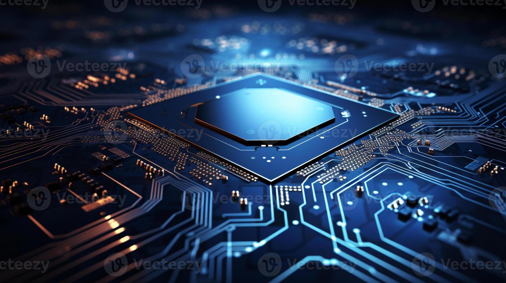 AI generated Microchip electronic processor motherboard digital technology Background, blue color photo