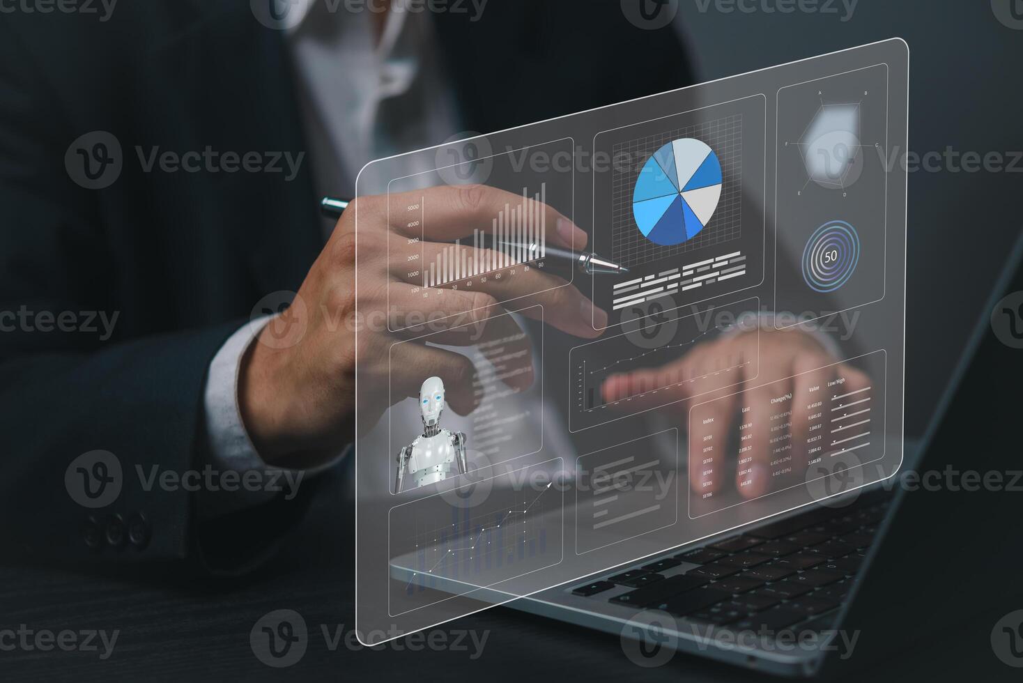 AI artificial financial services. Robotic process automation in banking Intelligent automation Digital transformation in finance. Innovation chatbot management big data in financial services. photo