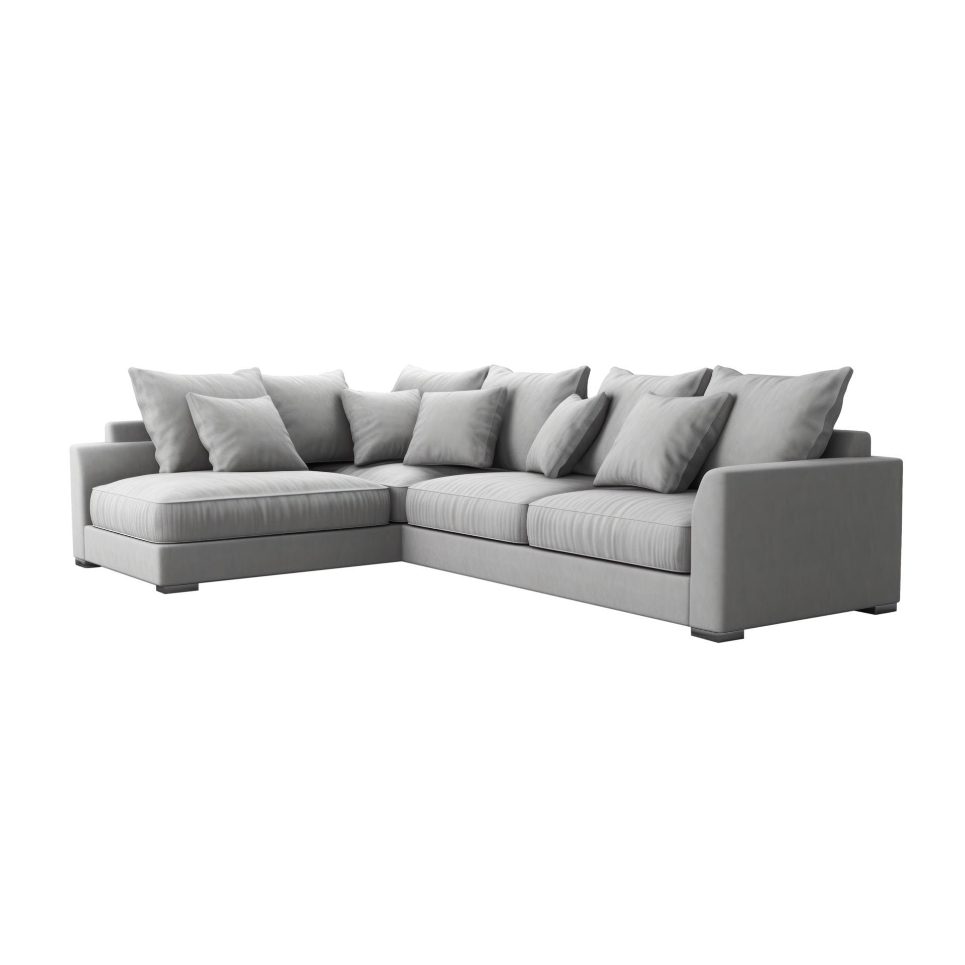 AI generated Big grey Corner Sofa. Scandinavian modern minimalist style. Transparent background