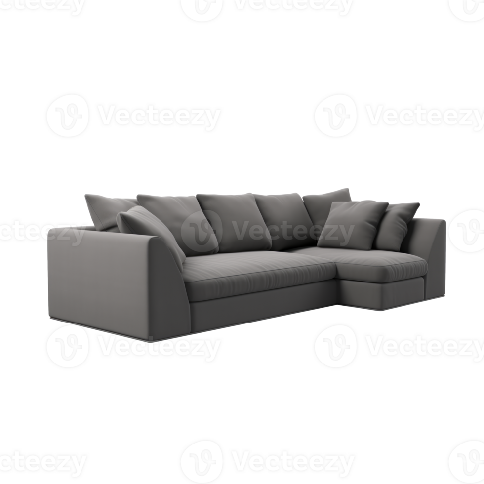 AI generated Big grey Corner Sofa. Scandinavian modern minimalist style. Transparent background, isolated image. png